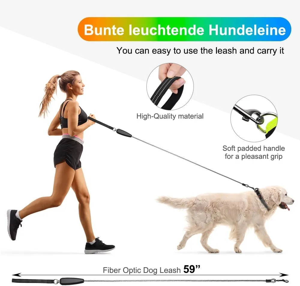 1 Pack LED Dog Leash USB Rechargeable Colorful 5ft Glow-in-Dark Safety Leash with Steel Cable & Quick Clip for Small Medium Large Dogs (Colorful, 5 feet)