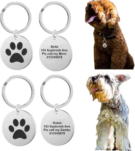 2 Pack Custom Pet ID Tags Personalized Stainless Steel Cat Dog Paw Name Free Engraving Dog Collar Nameplate Tag Collar Accessories