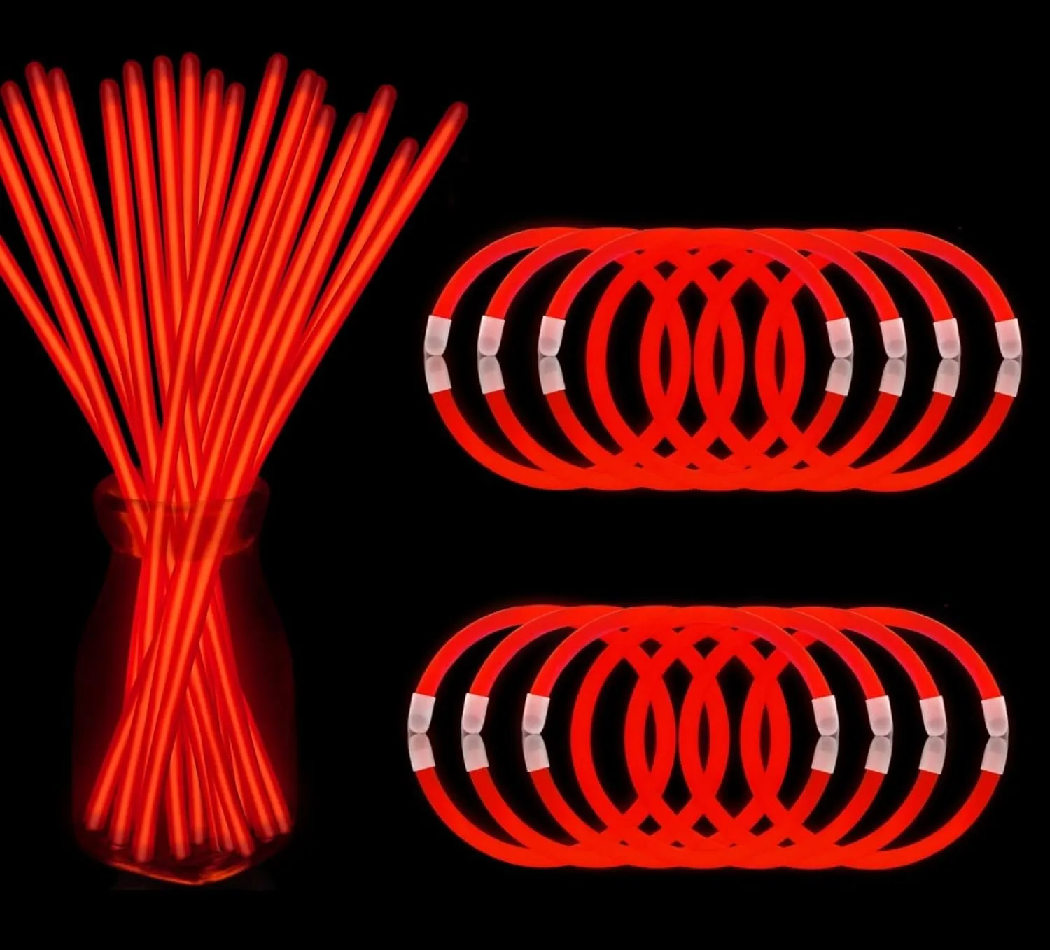 200 Pcs Red Glow Sticks Bracelet Necklaces Bulk Glow in The Dark Party Supplies 8 Light Up Stick with Connectors for Christmas Valentine's Day Easter 4th of July Party Favors Birthday Carnival