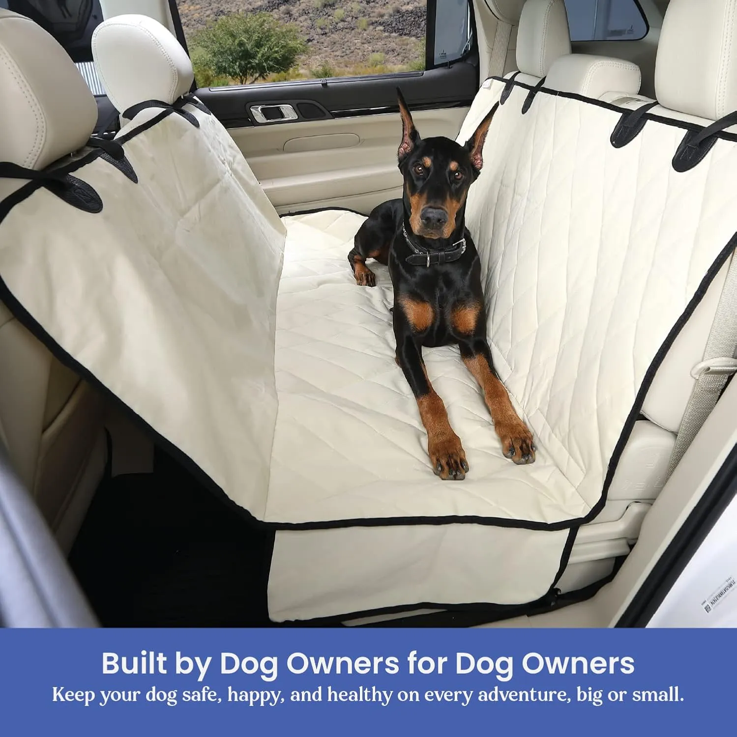 4Knines Dog Backseat Cover with Hammock for Cars, SUVs, and Trucks  Waterproof Layers, Nonslip Seat Protector, Durable Nylon Clips, K9 Shield with Heavy Duty Thread, (Regular, Tan)