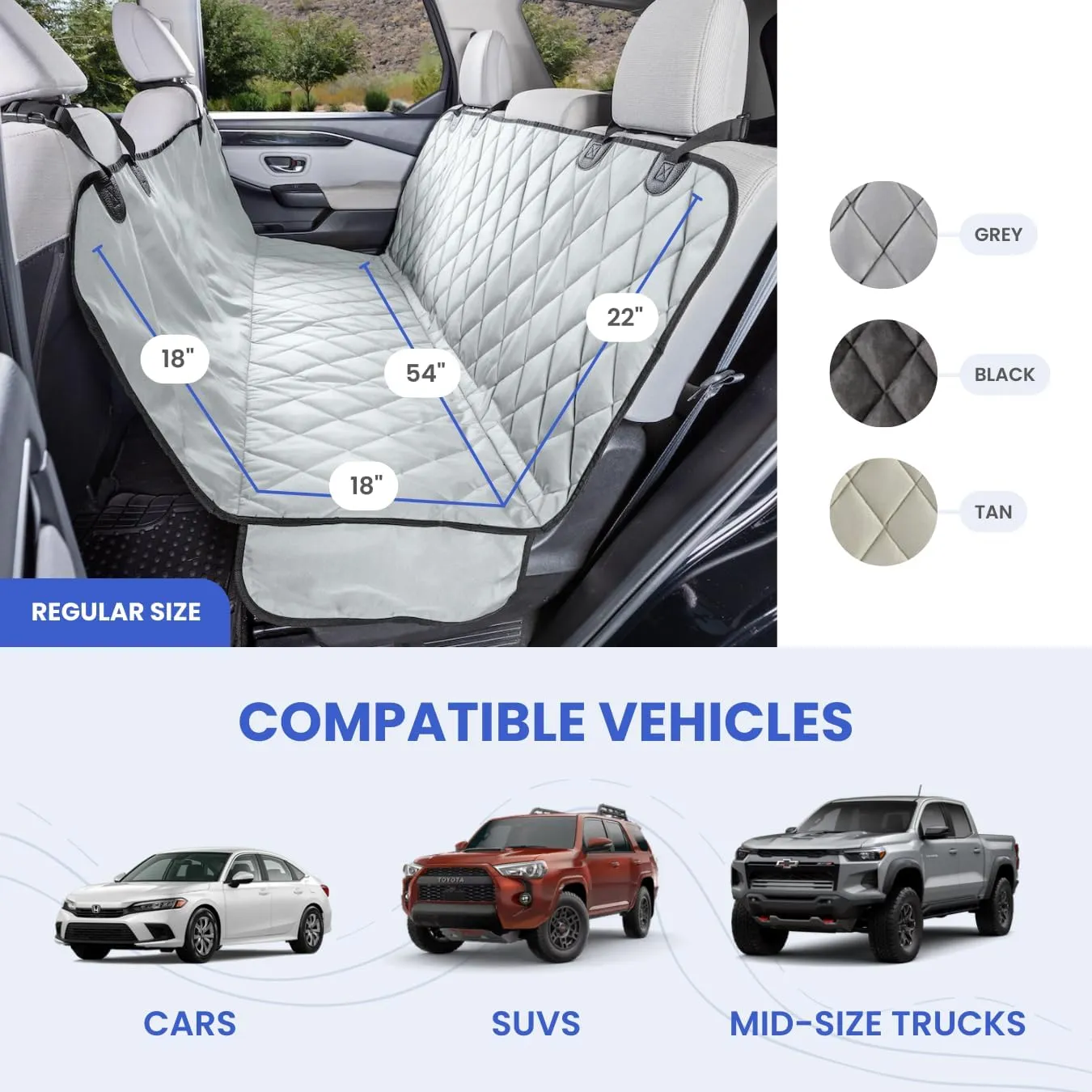 4Knines Dog Backseat Cover with Hammock for Cars, SUVs, and Trucks  Waterproof Layers, Nonslip Seat Protector, Durable Nylon Clips, K9 Shield with Heavy Duty Thread, (Regular, Tan)