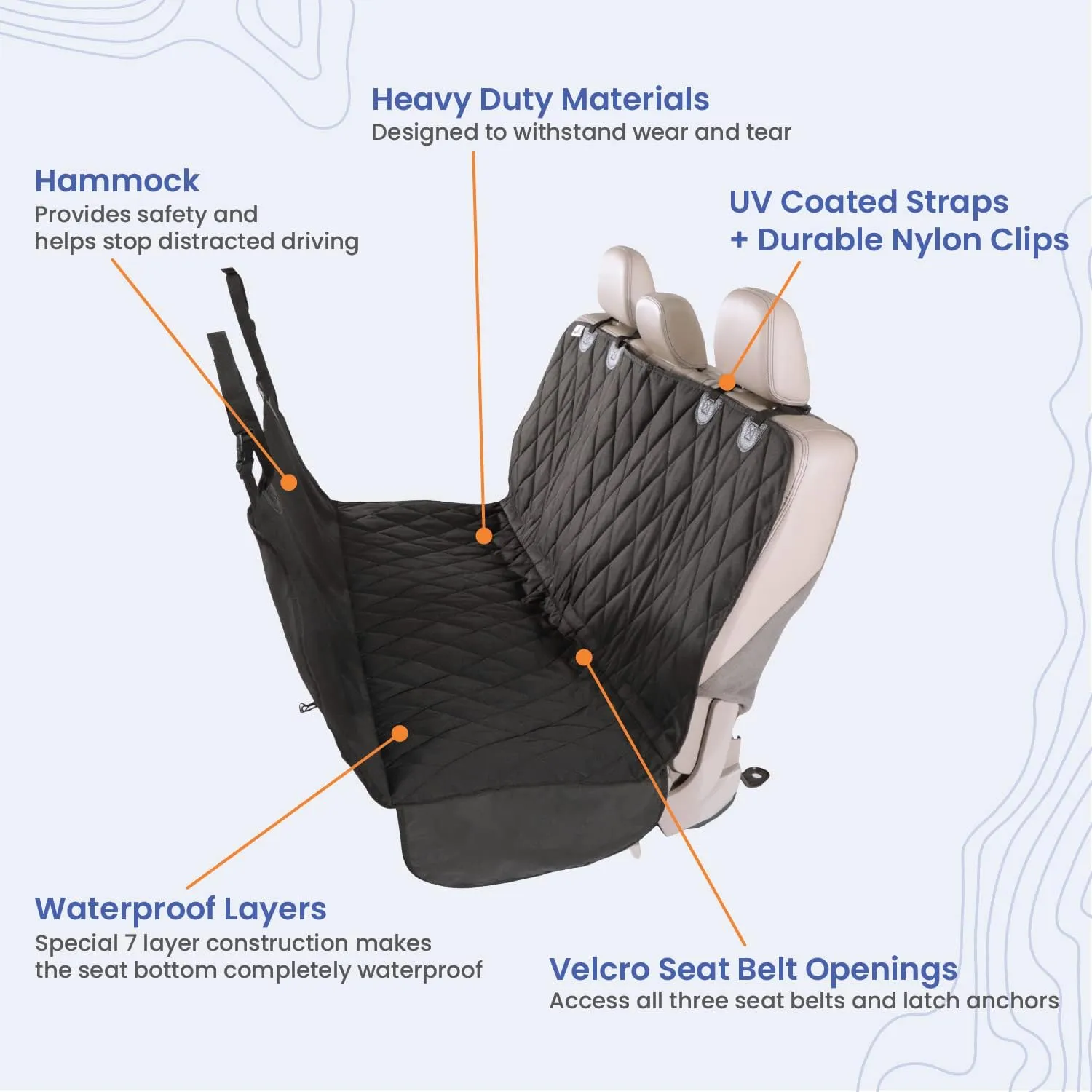 4Knines Dog Backseat Cover with Hammock for Cars, SUVs, and Trucks  Waterproof Layers, Nonslip Seat Protector, Durable Nylon Clips, K9 Shield with Heavy Duty Thread, (Regular, Tan)