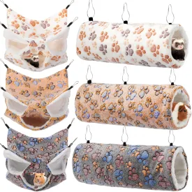 6 Pieces Rat 3 Tier Hammock Set Ferret Hanging Tunnel Guinea Pig Hideout Soft Hamster Bed for Cage Small Animal Toy Accessories for Rat Ferret(Cute Color)