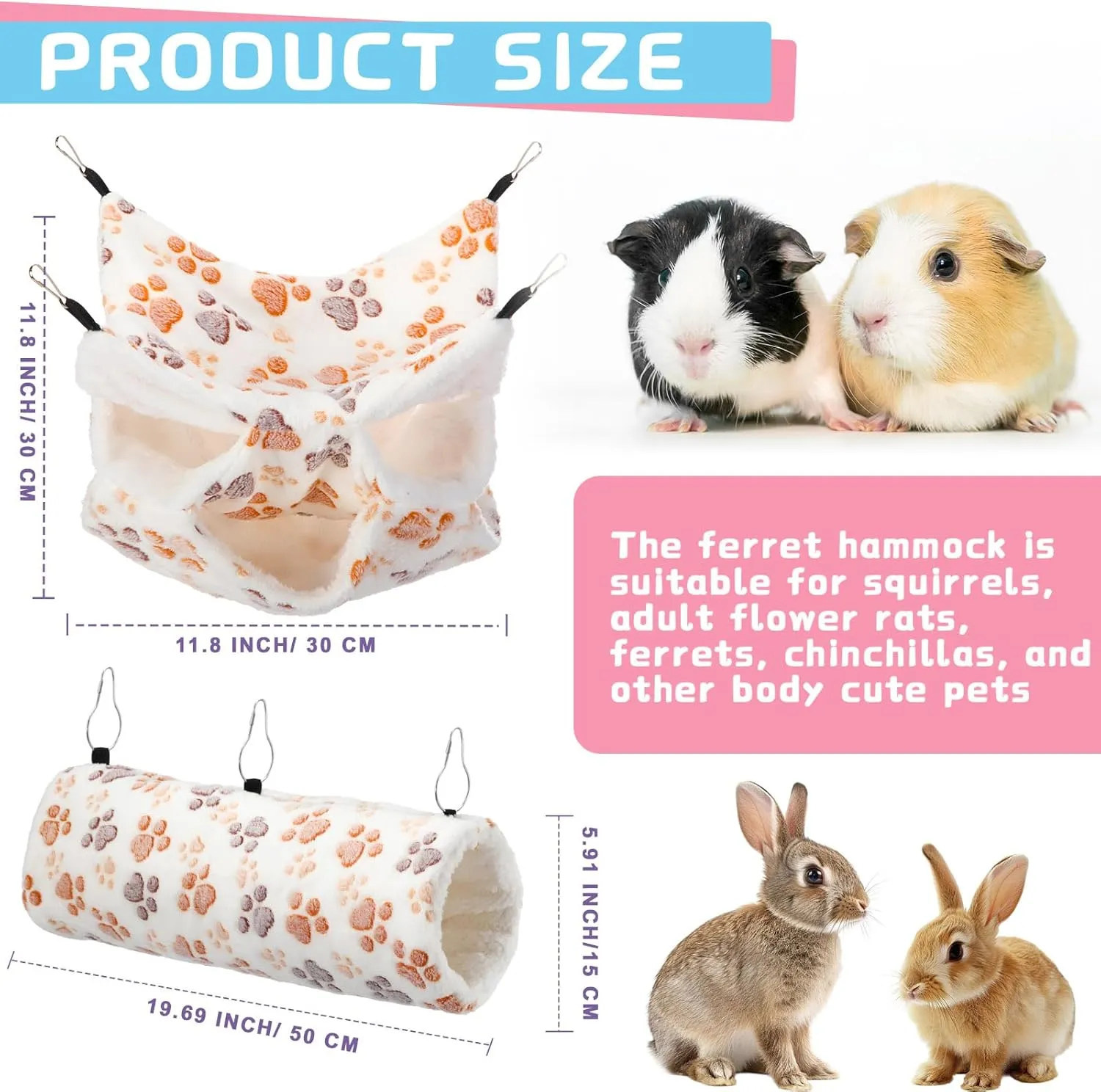 6 Pieces Rat 3 Tier Hammock Set Ferret Hanging Tunnel Guinea Pig Hideout Soft Hamster Bed for Cage Small Animal Toy Accessories for Rat Ferret(Cute Color)