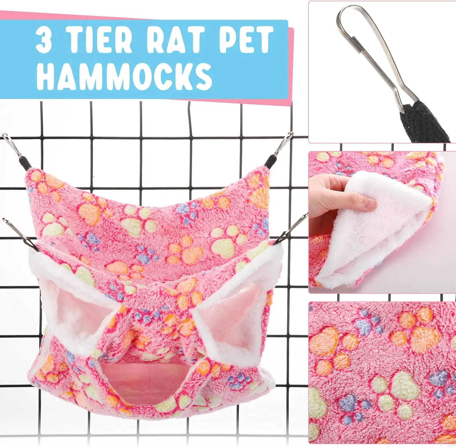 Abbylike 9 Pieces Rat Hammock Guinea Pig Ferret Hammocks Small Pet Hanging Tunnel Glider Toy Guinea Pig Ferret Hideout Bed Cage Accessories for Hamster(Purple, Pink, Rose Red,Paw)