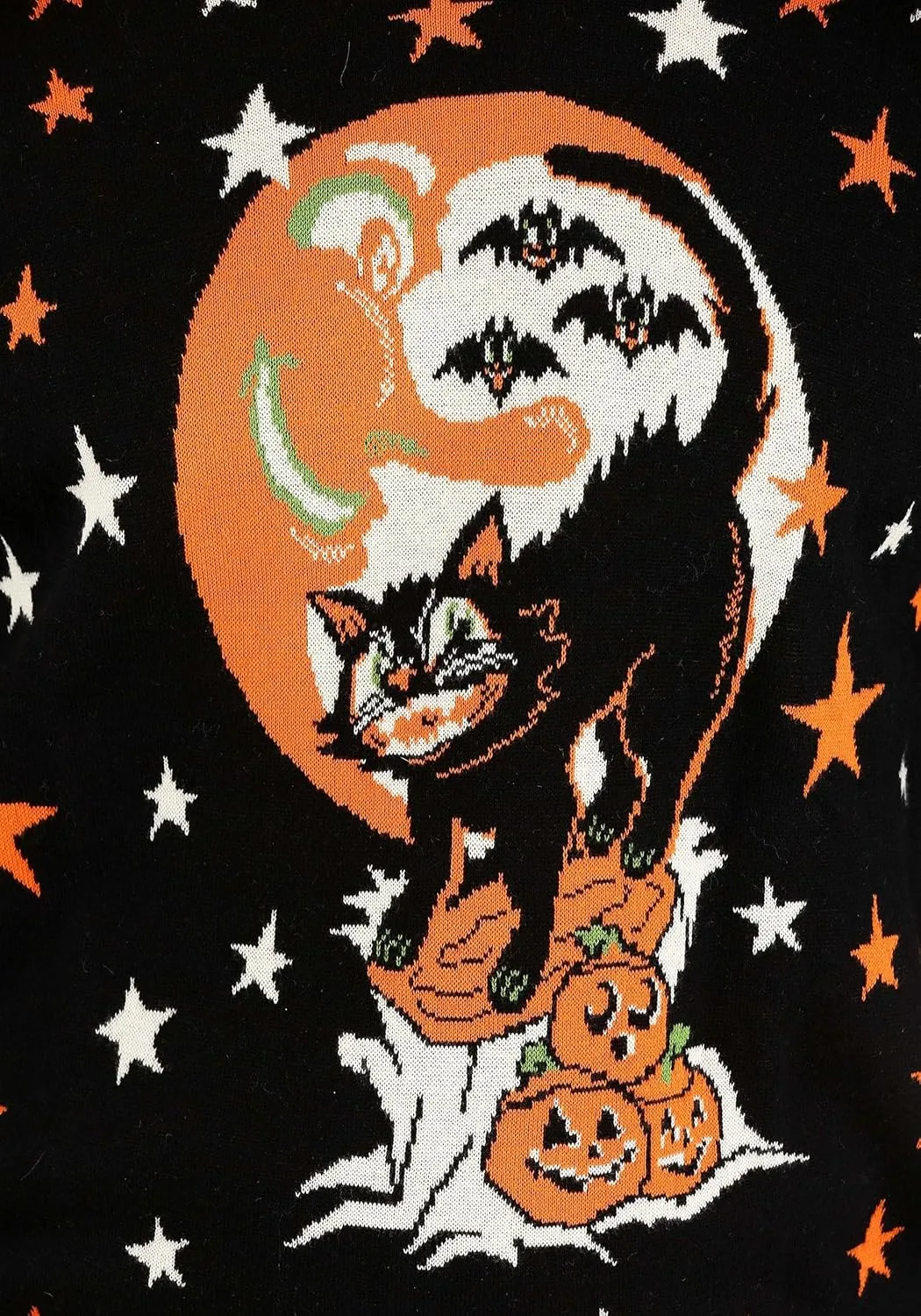 Adult Vintage Halloween Cat Halloween Sweater, Soft Acrylic & Cotton Blend, Knitted Graphics
