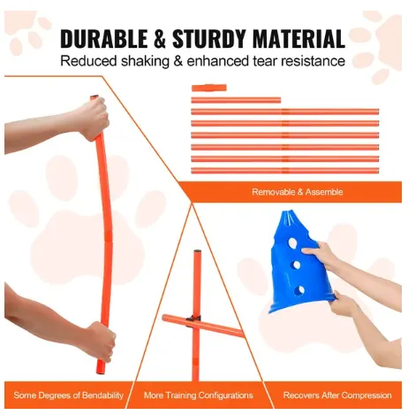 Agility Training Hurdle/Cone Set - 12 Cones, 6 Rods with Storage Bag for Dogs