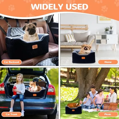 AlfaTok Memory Foam Booster Dog Car Seat Medium Dogs, Elevated Pet Car Seat Under 45 LBS, Detachable Washable, Anti-Slip Dog Booster Seat for Car Back Seat Only, Travel Dog Car Bed, Dog Seat Belt