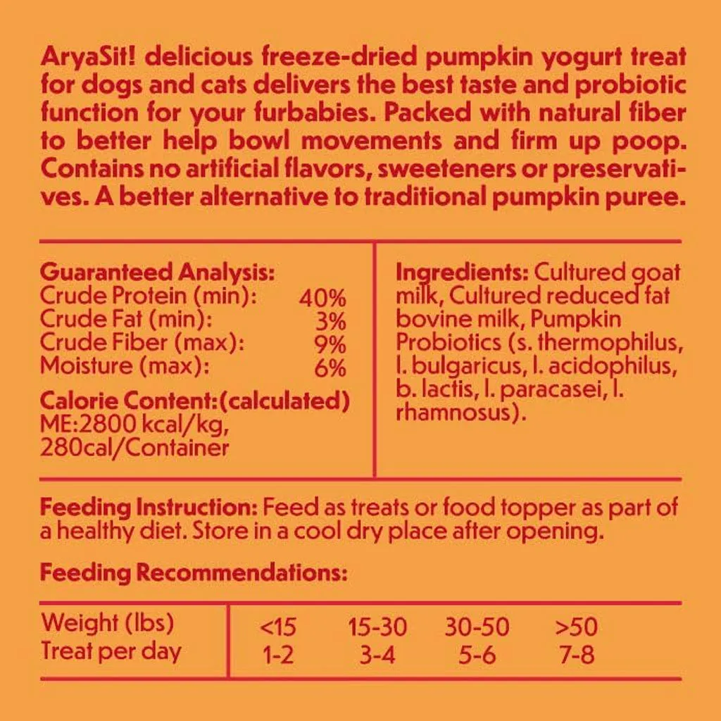 Arya Sit Freeze-Dried Pumpkin Yogurt Treats for Dogs & Cats, 3.5-oz
