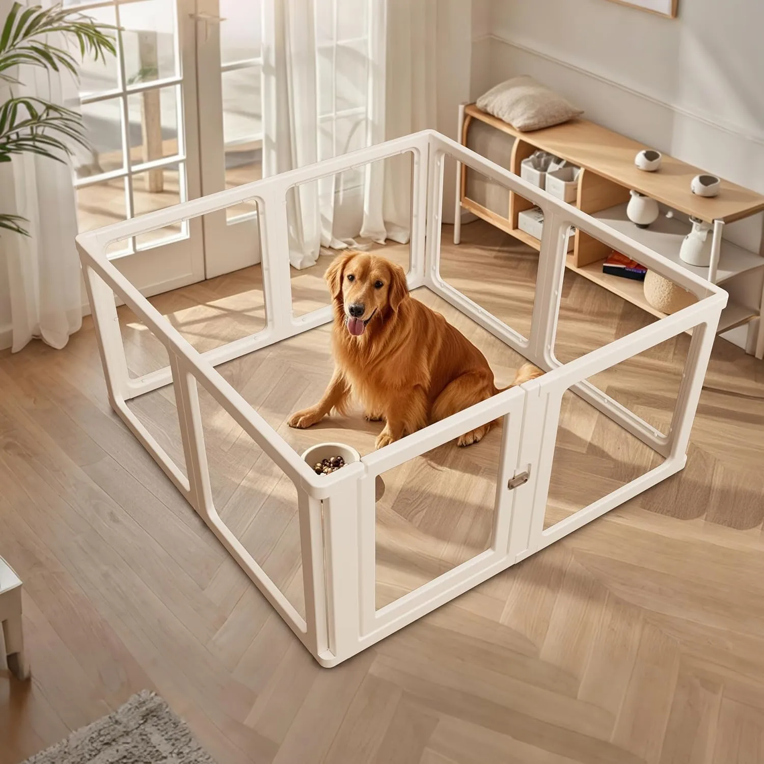 Bienven Clear Acrylic Dog Playpen,Pet Playpen with Door,Safe and Secure Pet Fence,Easy to Assemble and Remove for Dogs, Cats, Bunnies, Pigs,8-Panel 24"