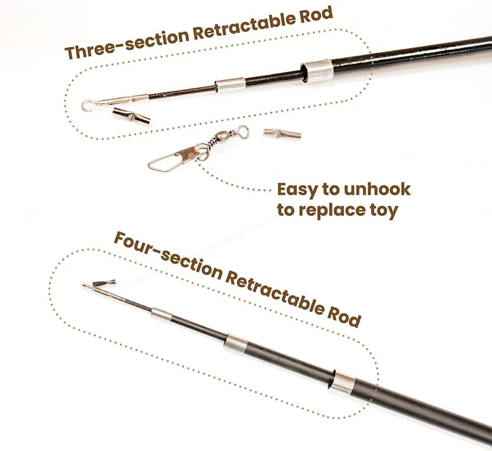 BLUE BAY Two Retractable Cat Teaser Wand Toy with 6 PCS Attachments | Cat Teaser Toys for Indoor Cats Kitten Play Chase Exercise (Black)