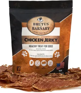 BRUTUS & BARNABY Chicken Jerky Dog Treats- Dehydrated Crunchy USA Premium Fillets, Grain-Free, Preservative-Free, No Fillers. All Natural Chicken Strips are Great for Dogs and Cats (10oz)