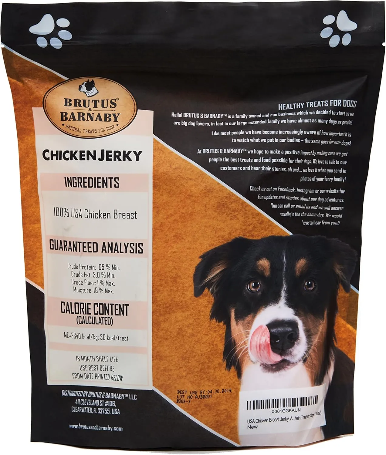 BRUTUS & BARNABY Chicken Jerky Dog Treats- Dehydrated Crunchy USA Premium Fillets, Grain-Free, Preservative-Free, No Fillers. All Natural Chicken Strips are Great for Dogs and Cats (10oz)