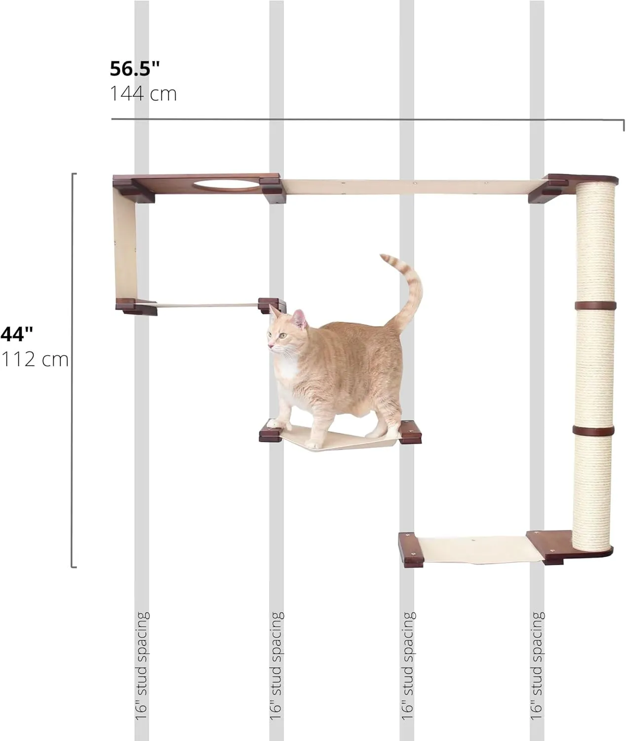CatastrophiCreations Cat Mod Climb Track Handcrafted Wall Mounted Cat Tree Shelves, English Chestnut/Natural, One Size (528375911ENNAT)