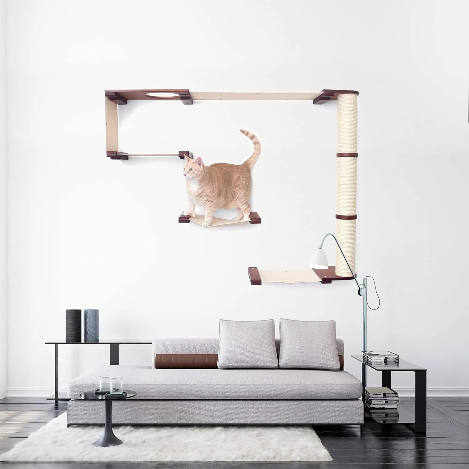 CatastrophiCreations Cat Mod Climb Track Handcrafted Wall Mounted Cat Tree Shelves, English Chestnut/Natural, One Size (528375911ENNAT)