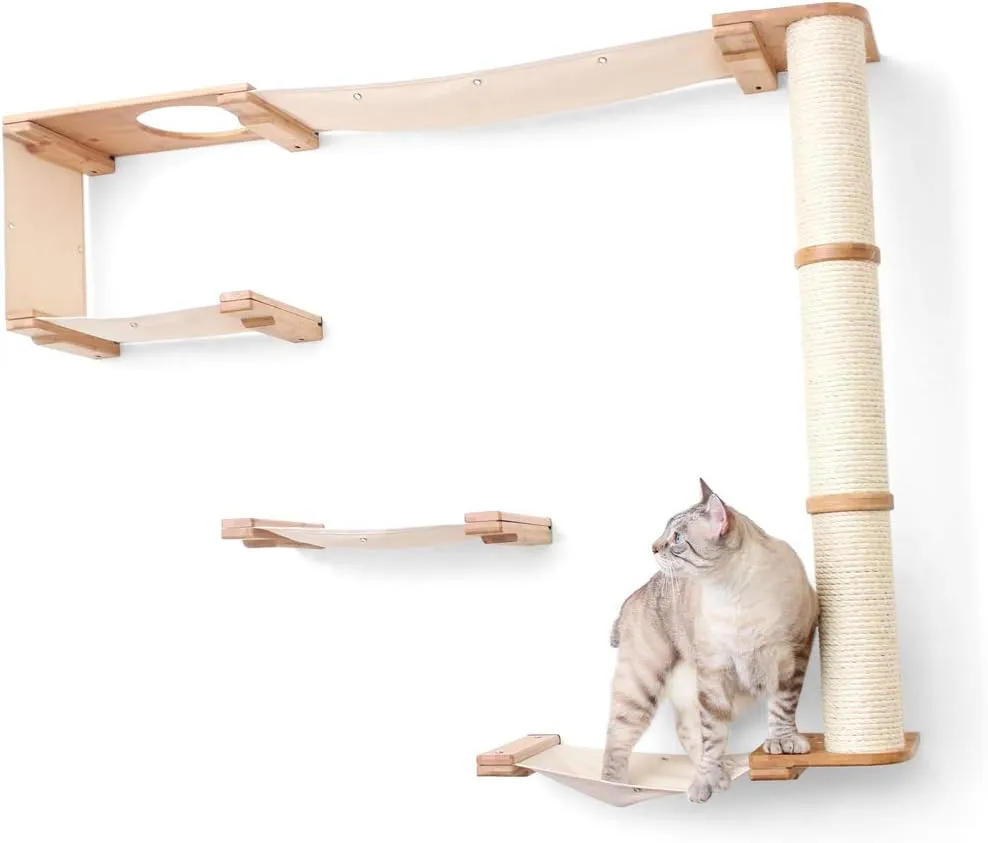 CatastrophiCreations Cat Mod Climb Track Handcrafted Wall Mounted Cat Tree Shelves, English Chestnut/Natural, One Size (528375911ENNAT)