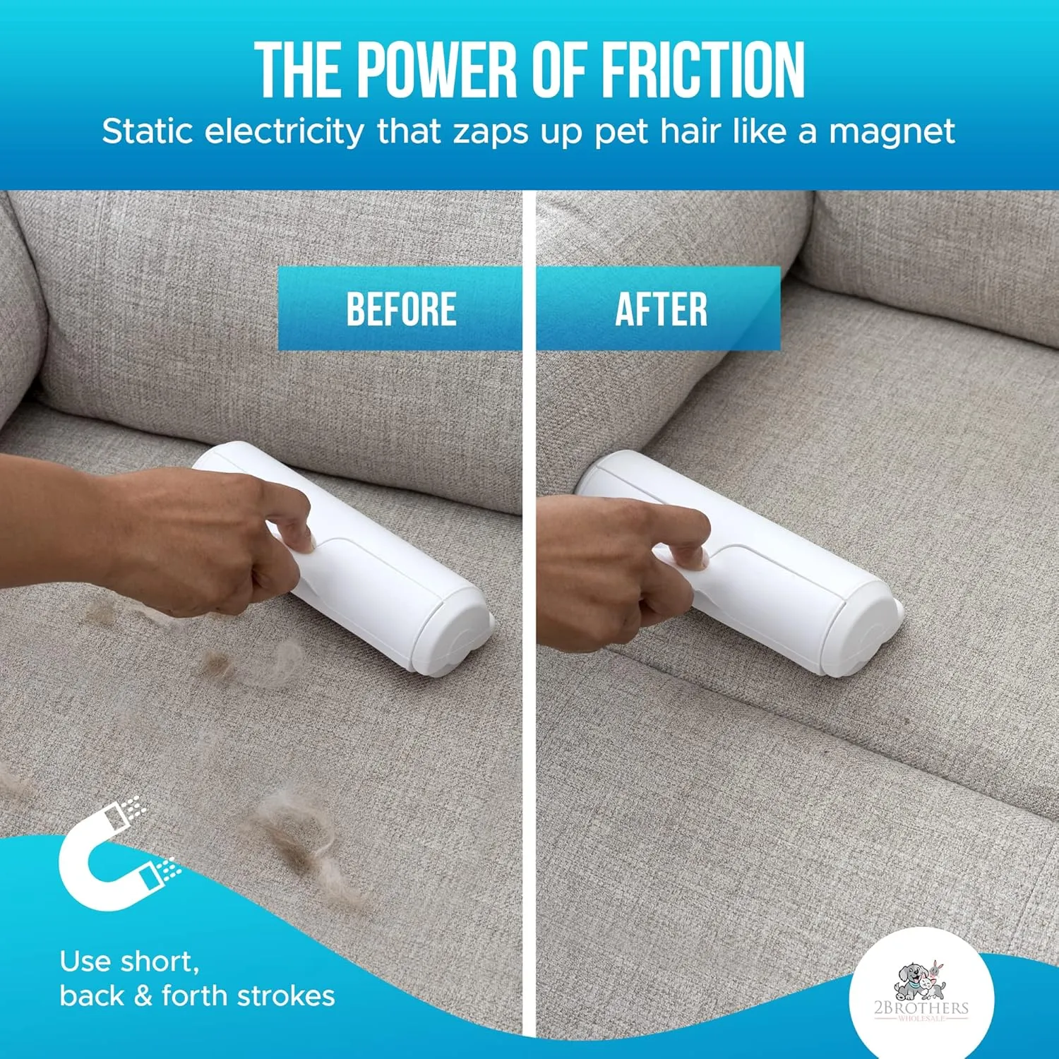 Couch Pet Hair Removal Tool and Roller - Reusable, Easy-to-Clean Dog Hair Remover for Couch and Car, No Batteries or Mess, Ideal for Cat Hair Too