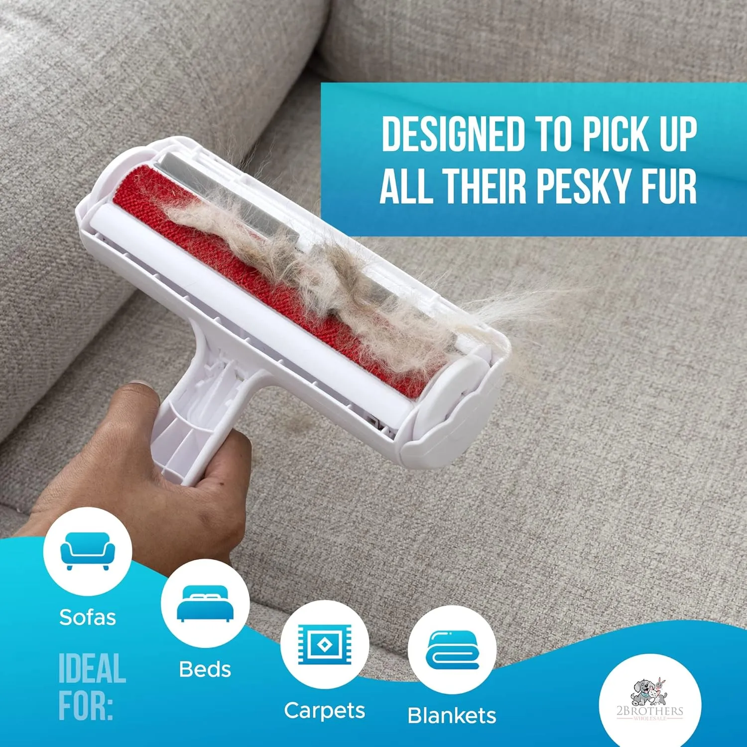Couch Pet Hair Removal Tool and Roller - Reusable, Easy-to-Clean Dog Hair Remover for Couch and Car, No Batteries or Mess, Ideal for Cat Hair Too