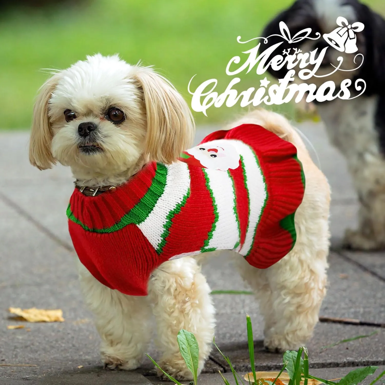 Dog Christmas Sweaters Santa Claus Xmas Dog Sweaters Dress with Leash Hole Christmas Dog Outfits Striped Knitwear Winter Warm Puppy Cat Clothes Holiday Costumes for Small Medium Dogs(Dress,L)