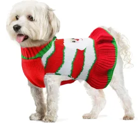 Dog Christmas Sweaters Santa Claus Xmas Dog Sweaters Dress with Leash Hole Christmas Dog Outfits Striped Knitwear Winter Warm Puppy Cat Clothes Holiday Costumes for Small Medium Dogs(Dress,L)
