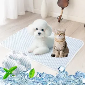 Dog Cooling Mat for Large/Small Dogs and Cats Ice Silk Cooling Mat for Indoor Outdoor Use, Portable Pet Mat Blanket for Crate, Kennel, Car Travel - Washable & Durable Design 23x19 (Blue)