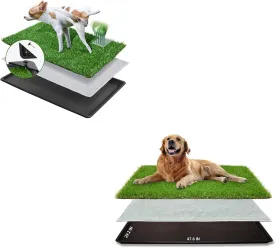 Dog Grass Large Patch Potty, Artificial Grass Patch with Plants Pee Post for Dogs Potty, Washable Puppy Pee Pad Turf, Indoor/Outdoor Full Potty System for Dogs to Pee on Balcony Patio