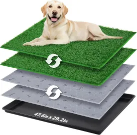 Dog Grass Pad with Tray Extra Large 47.6x29.2'',Portable Dog Litter Box with 2 Pcs Replacement Hemming Artificial Grass & Washable Reusable Pee Pads, Indoor Outdoor Fake Grass Pad for Dogs Potty