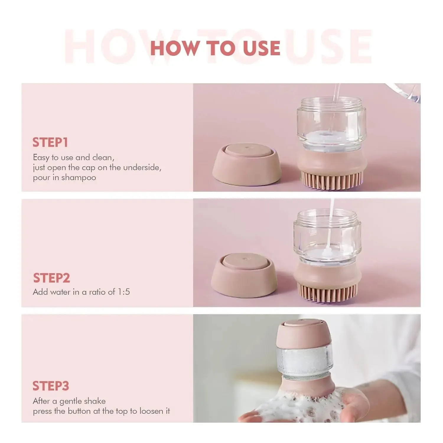 Dog grooming brush Cat Dog Pet Bath Brush Silicone Cat Dog Grooming Brush Puppy Massage Brush Hair Fur Cleaning Brush With Shampoo Dispenser Double Brush Head