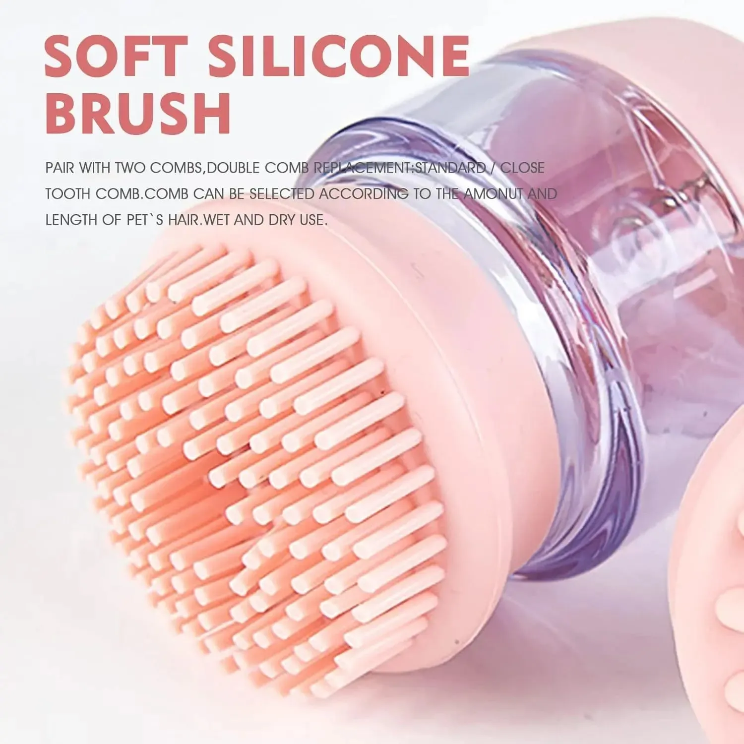 Dog grooming brush Cat Dog Pet Bath Brush Silicone Cat Dog Grooming Brush Puppy Massage Brush Hair Fur Cleaning Brush With Shampoo Dispenser Double Brush Head