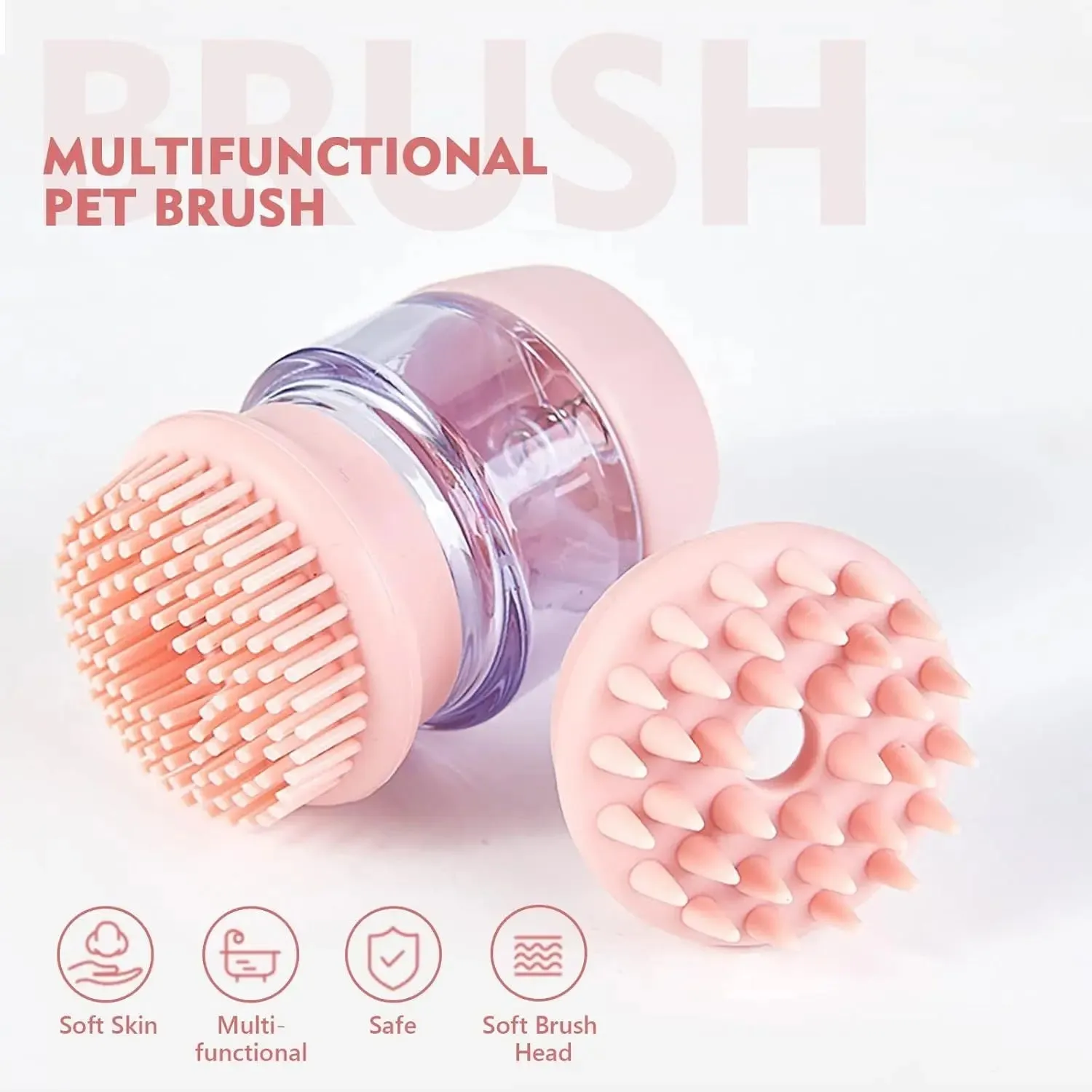 Dog grooming brush Cat Dog Pet Bath Brush Silicone Cat Dog Grooming Brush Puppy Massage Brush Hair Fur Cleaning Brush With Shampoo Dispenser Double Brush Head