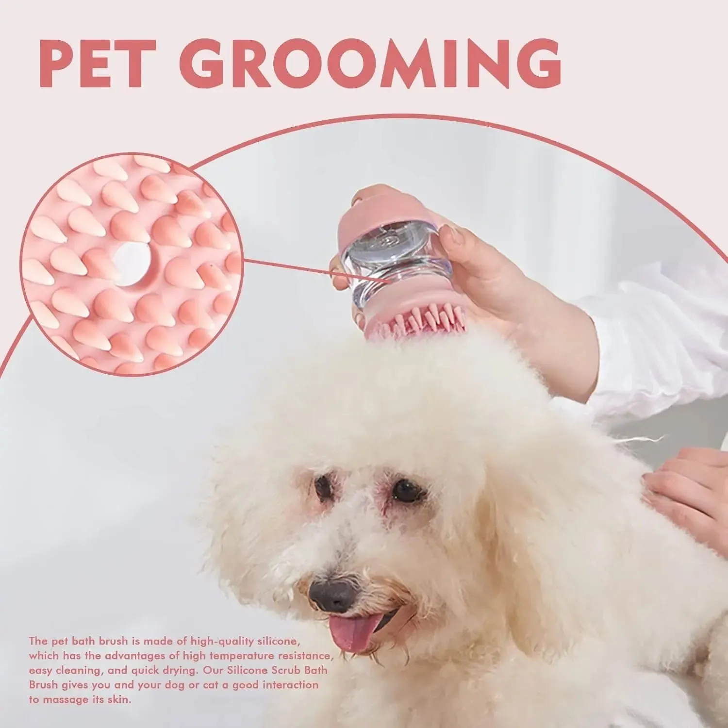 Dog grooming brush Cat Dog Pet Bath Brush Silicone Cat Dog Grooming Brush Puppy Massage Brush Hair Fur Cleaning Brush With Shampoo Dispenser Double Brush Head