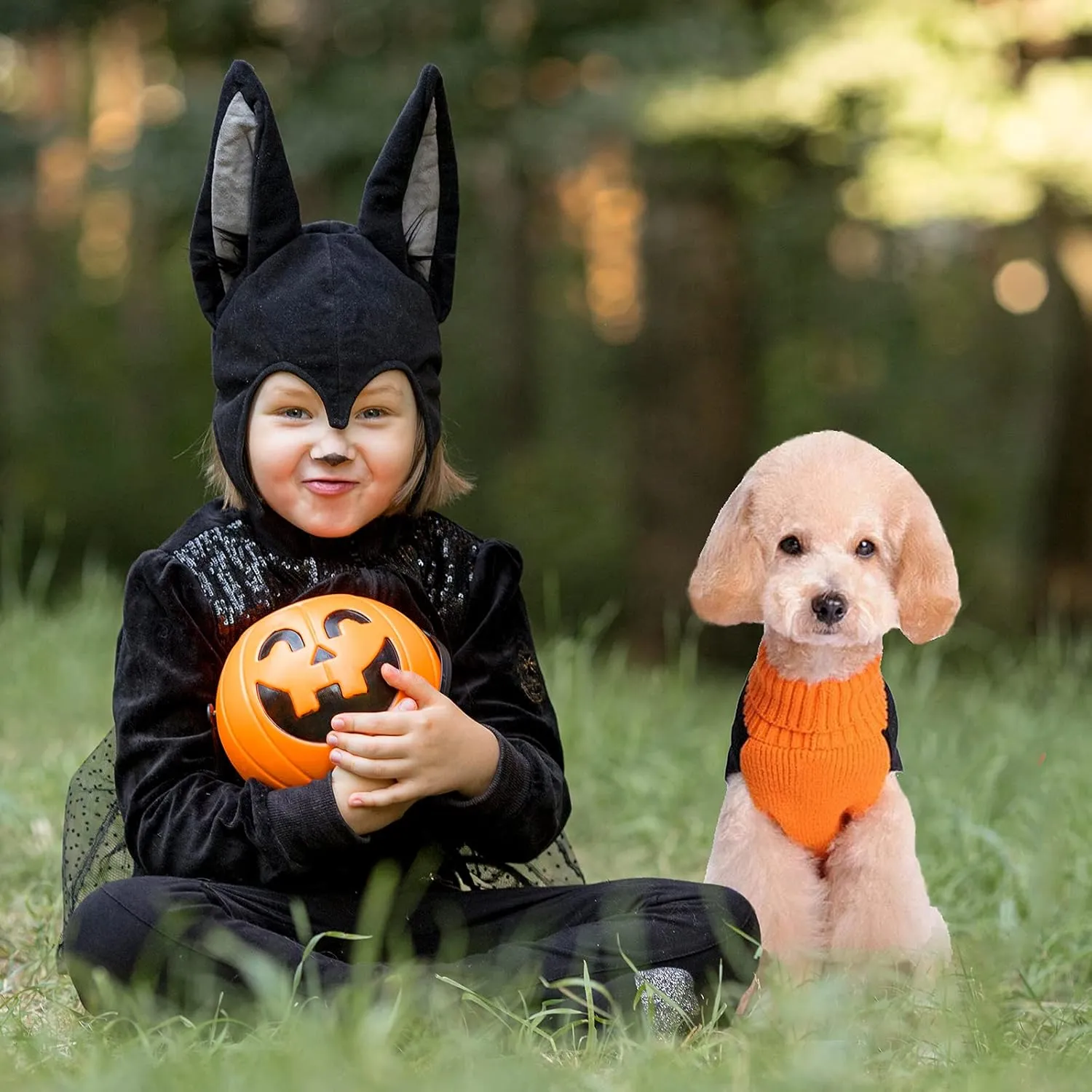 Dog Halloween Sweater Fall Winter Turtleneck Knit Warm Puppy Clothes Outfits Holiday Funny Pumpkin Pet Costumes for Small Medium Large Dogs Cats (XS, Black   Orange)