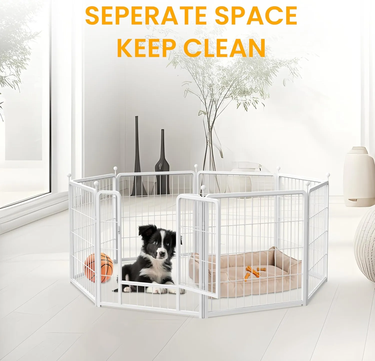 Dog Playpen 24 Inch 8 Panels, Ideal Dog Fence for Puppy/Small Dogs Indoor & Outdoor Bliss, Perfect Dog Pen for Camping, Yard, RV, Garden Fence, White