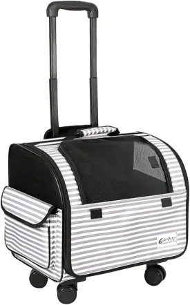 Dog Travel Bag with Removable Rolling Wheels, Airline Approved Pet Carrier, Foldable Cat Bag with Breathable Mesh, Pet Stroller(White)