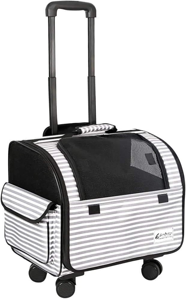 Dog Travel Bag with Removable Rolling Wheels, Airline Approved Pet Carrier, Foldable Cat Bag with Breathable Mesh, Pet Stroller(White)