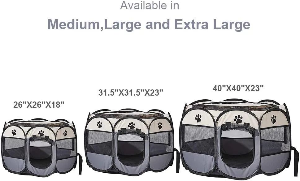 Foldable Pet Dog Playpen, Pop Up Portable Cat Playpen, Indoor/Outdoor for Kitten Puppy Play Pen, Cats Crate Tent with Carrying Bag, 600D Oxford (Beige   Grey, Large, 8)
