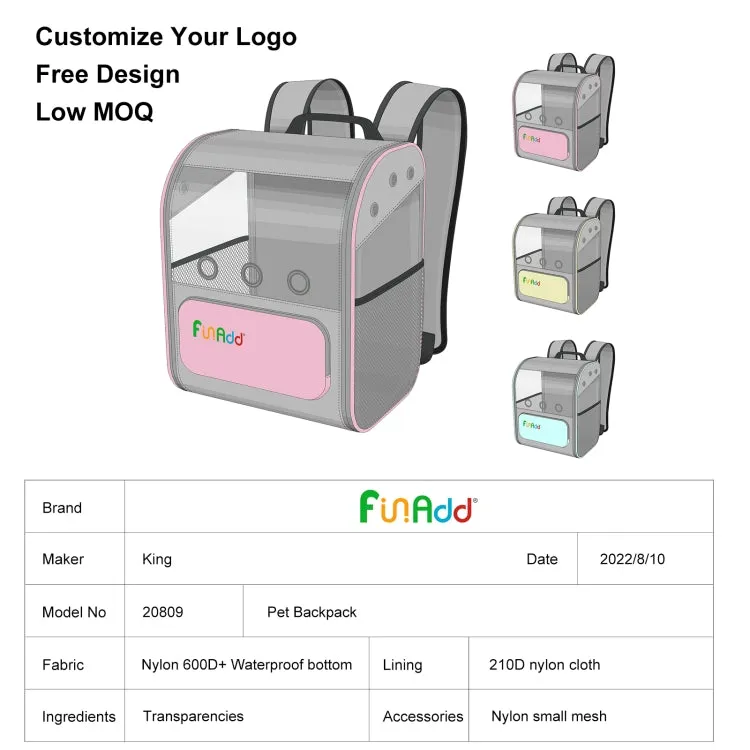 FUNADD Fold Breathable Pet Backpack Outdoor Shoulders Cat Bag