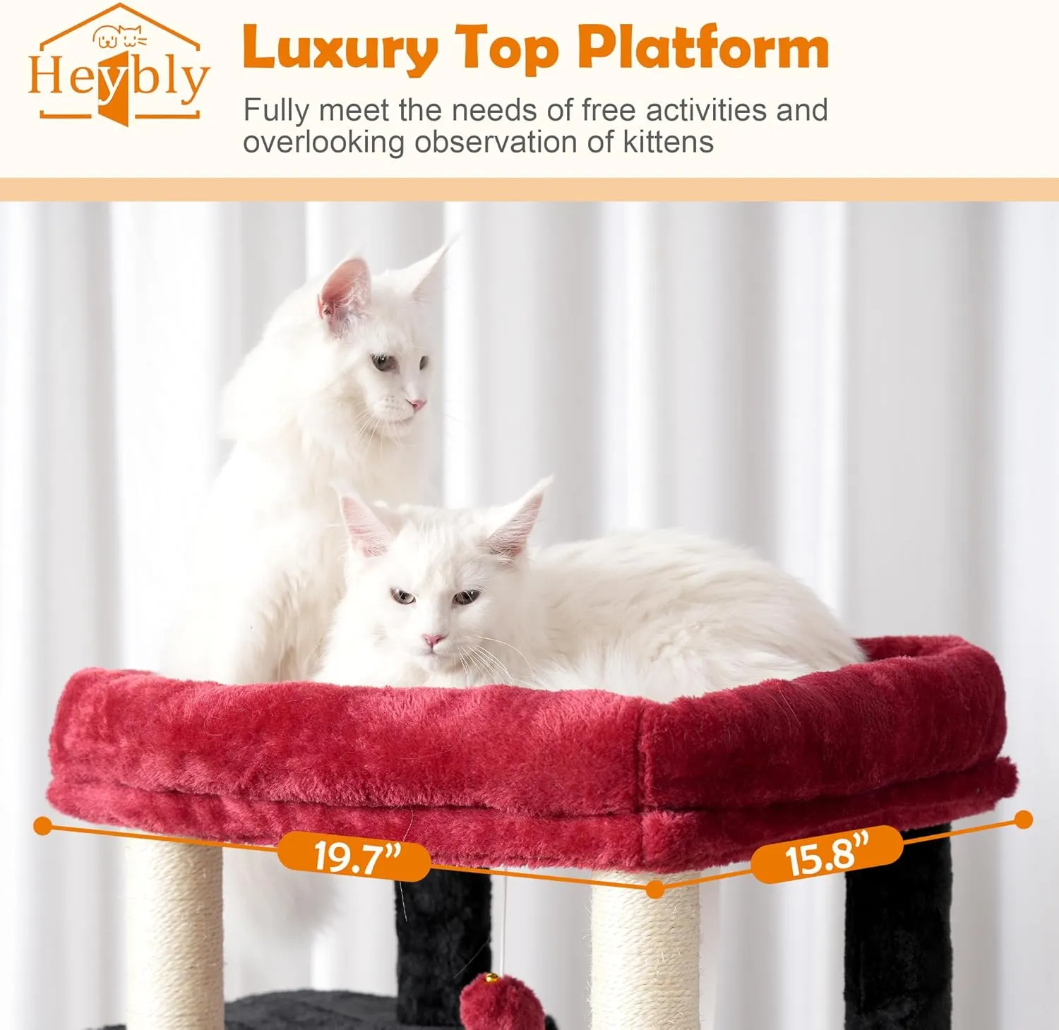 Heybly Cat Tree for Indoor Cats Large Adult with Big Platform, 68.1-inch Tall Cat Tower with Sisal-Covered Scratching Posts, Multi-Level Cat Condo Furniture with Hammocks, Black and Red HCT035BR