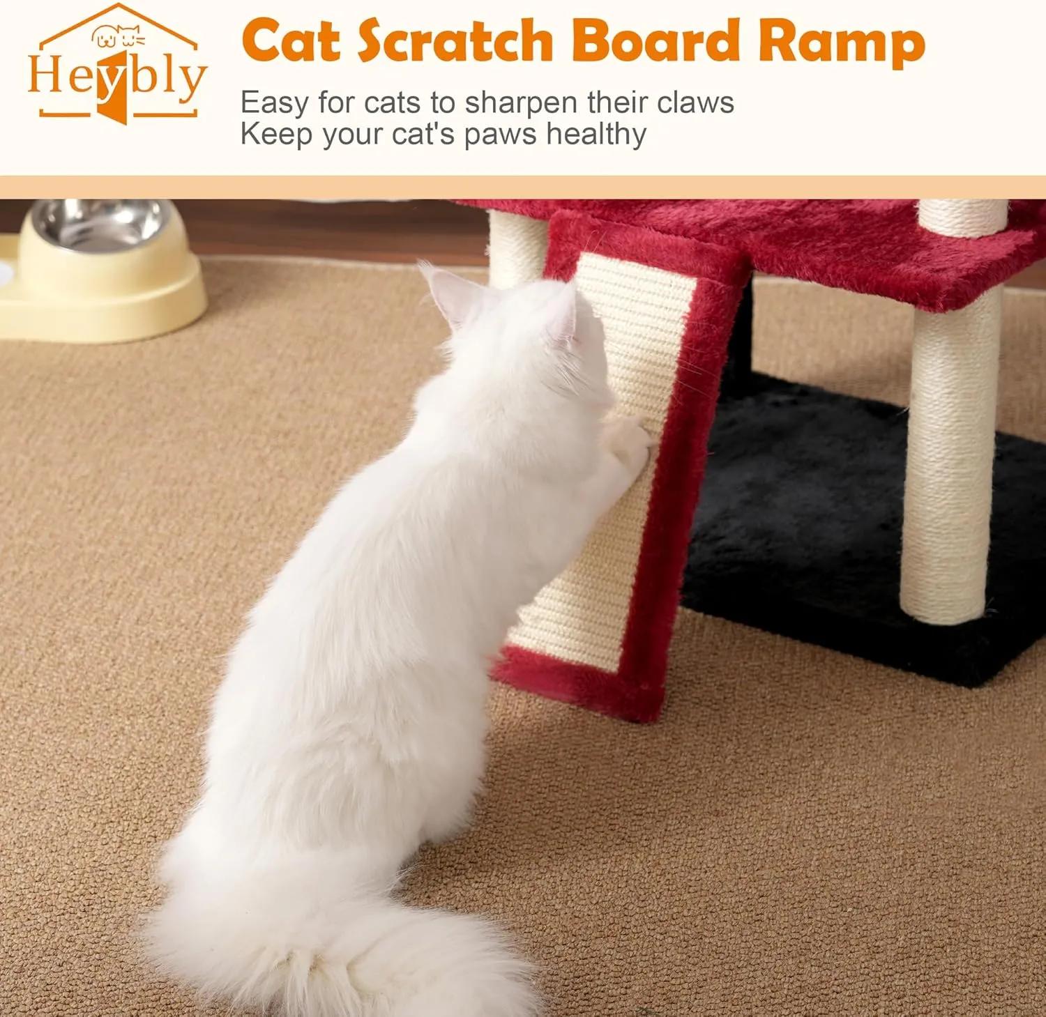 Heybly Cat Tree for Indoor Cats Large Adult with Big Platform, 68.1-inch Tall Cat Tower with Sisal-Covered Scratching Posts, Multi-Level Cat Condo Furniture with Hammocks, Black and Red HCT035BR