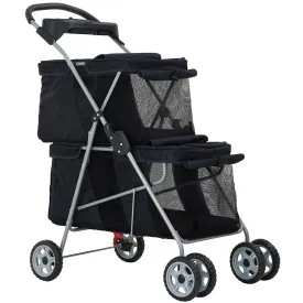 HHS Double Pet Strollers for 2 Dogs and Cats 4 Wheel Doggie Small Medium Pets with Safety Belts Folding Portable Dog Cat Storage Basket Travel Jogger (Black), 30 x 19 40 Inch