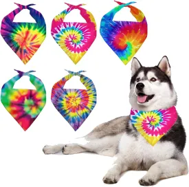 Howilath 5 PCS Set Dog Bandana - Tie-dye Spiral Dog Scarf - Colorful Rainbow Abstract Design Washable Triangle Bandana - Dog Bandana Pet Scarf Triangle Bib for Small to Large Dog Puppy Cat