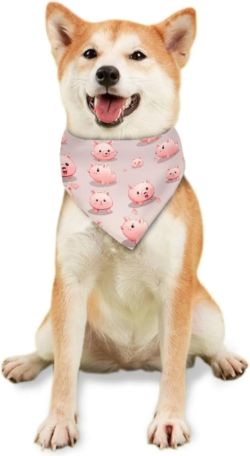 Howilath Cute Cartoon Pigs Bandana, Double Sided Triangle Dog & Cat Party Supplies - Boy & Girl Bibs, Scarf for Small to Large Dogs & Cats