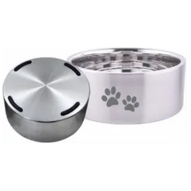 Indipets Brushed Stainless Steel Insulated Bowl With Paw Prints Feeder