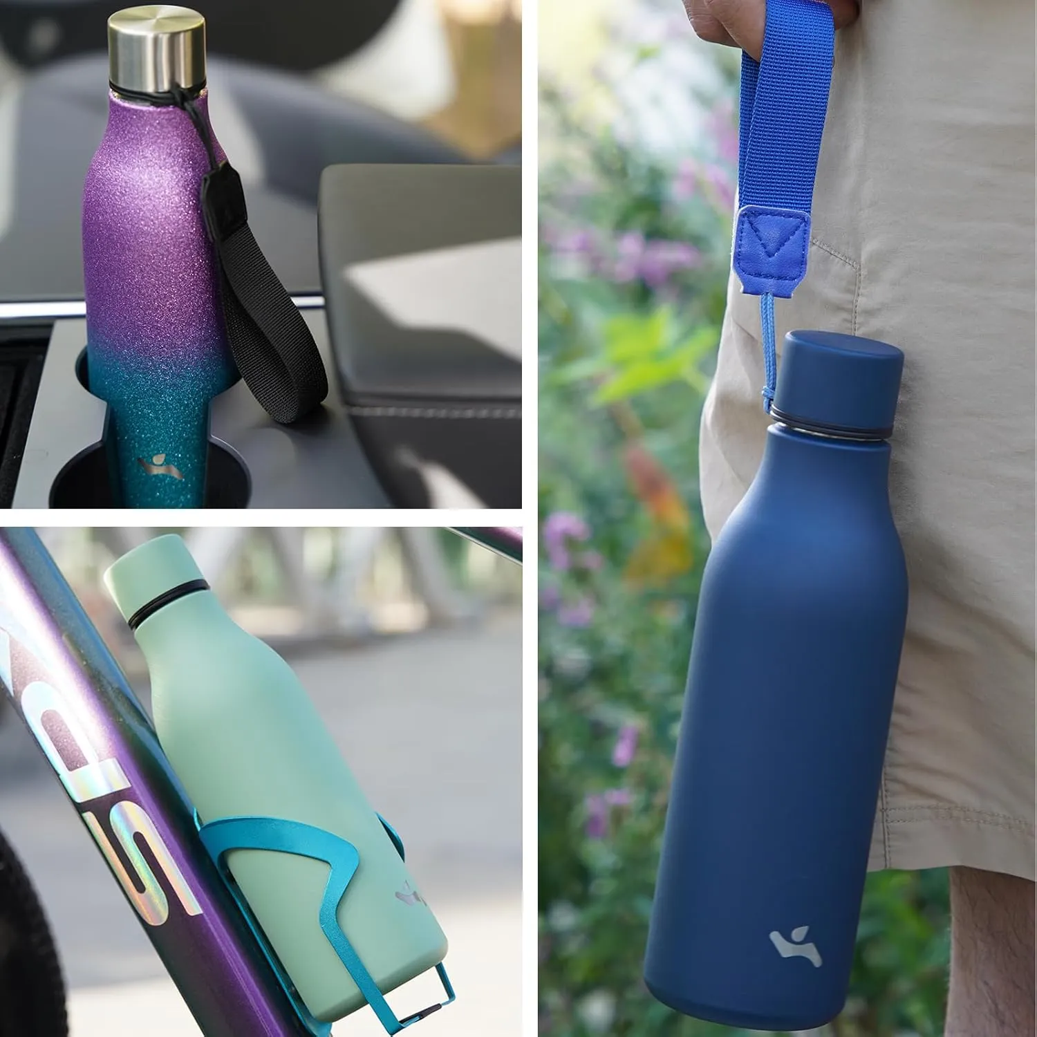 Insulated Water Bottle with Strap,18 oz Double Wall Stainless Steel Vacuum Bottles Metal Water Flask,Blossom