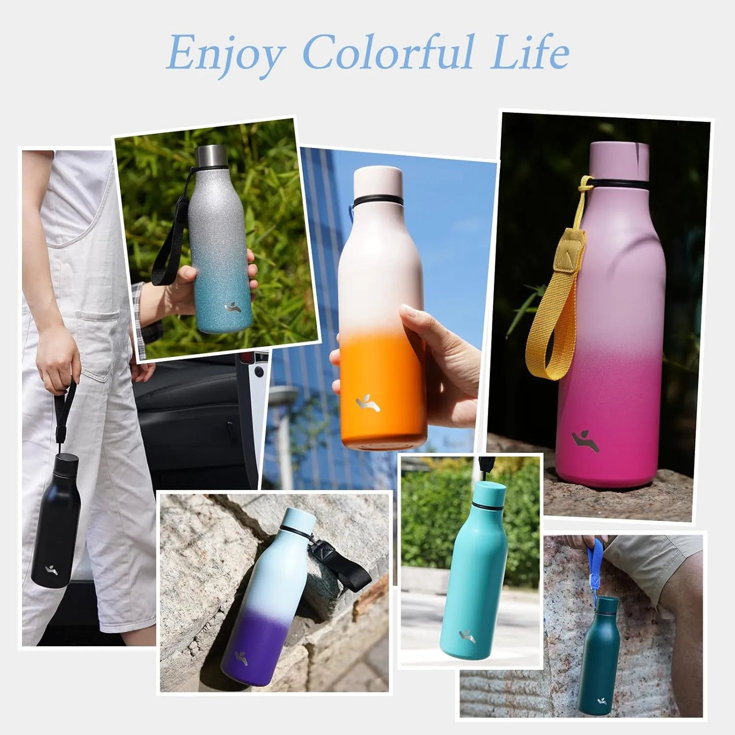 Insulated Water Bottle with Strap,18 oz Double Wall Stainless Steel Vacuum Bottles Metal Water Flask,Blossom