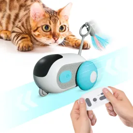 Interactive Cat Toy for Indoor Cats, Automatic Cat Toy, 2 Speed Modes, Cat Mouse Toys, Upgraded Obstacle Avoidance-Remote Control Cat Toy, USB Fast Rechargeable, White & Blue