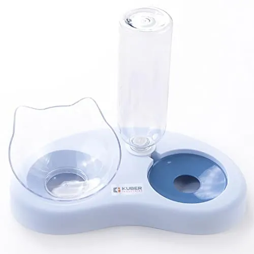 Kuber Industries 2-in-1 Cat & Dog Bowl Set With Replaceable Water Bottle|Automatic Refill Cat Bowl|Suitable For Small & Medium Pets|PT008B|Blue