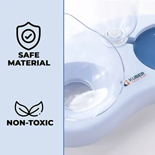 Kuber Industries 2-in-1 Cat & Dog Bowl Set With Replaceable Water Bottle|Automatic Refill Cat Bowl|Suitable For Small & Medium Pets|PT008B|Blue