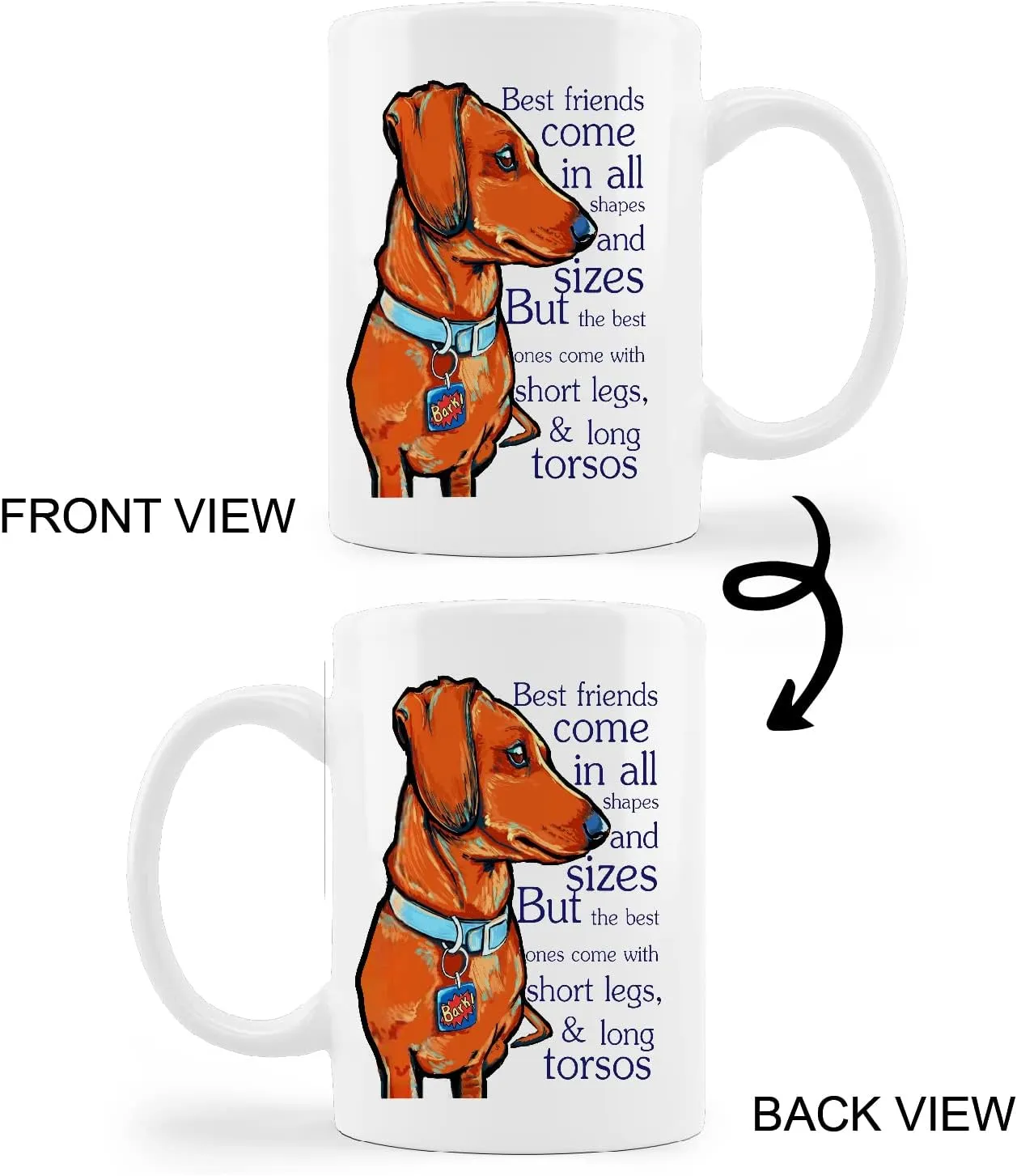 kunlisa Funny Dachshund Mug Cup,Best Friends Come in All Shapes And Sizes Ceramic Mug-11oz Coffee Milk Tea Mug Cup,Gifts For Dog Lovers Dachshund Mom Dog Mom Women Teen Girls,Pet Lovers Gifts