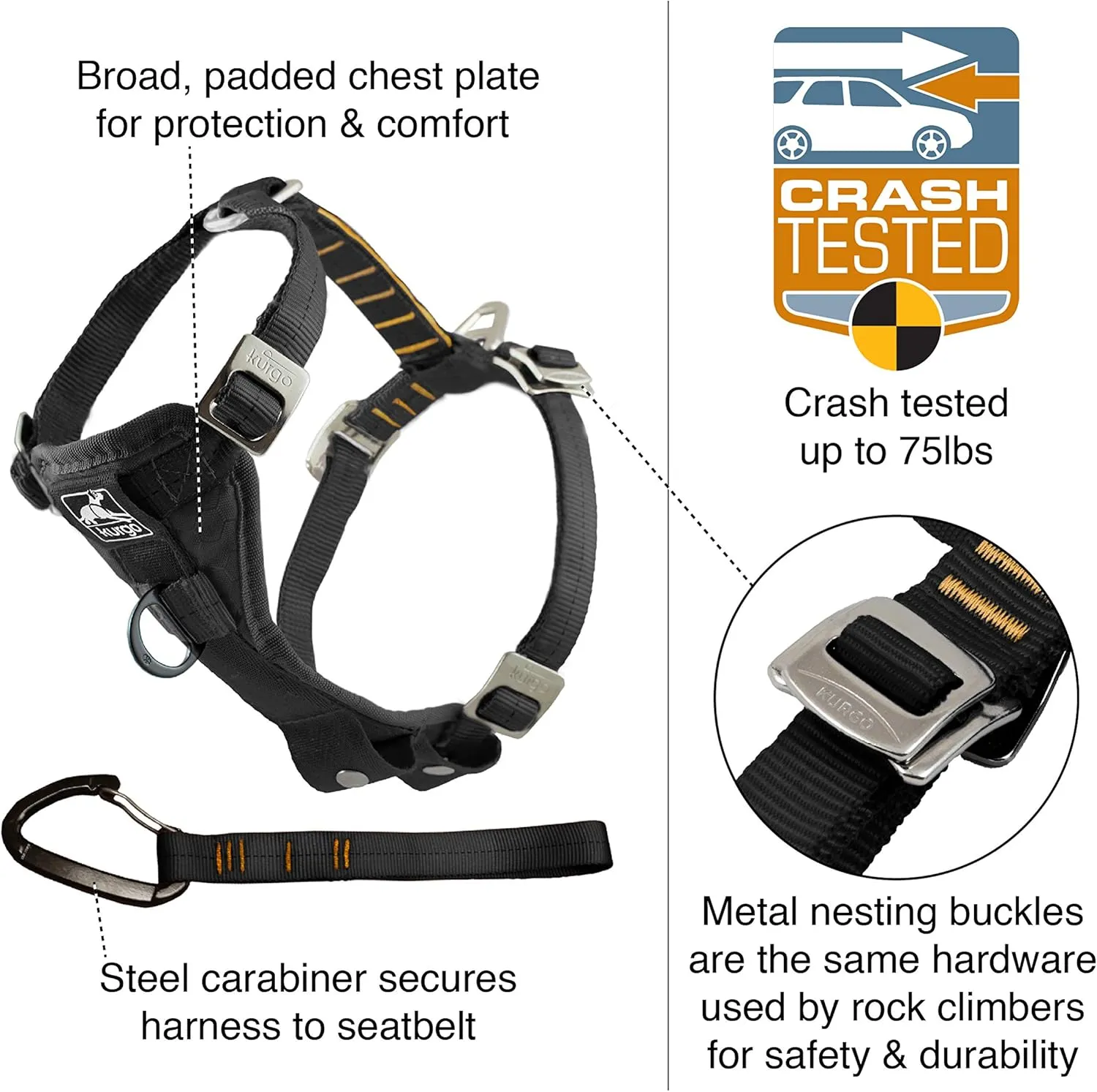 Kurgo Tru-Fit Enhanced Strength Dog Harness - Crash Tested Car Safety Harness for Dogs, No Pull Dog Harness, Includes Pet Safety Seat Belt, Steel Nesting Buckles (Deep Violet, X-Small)